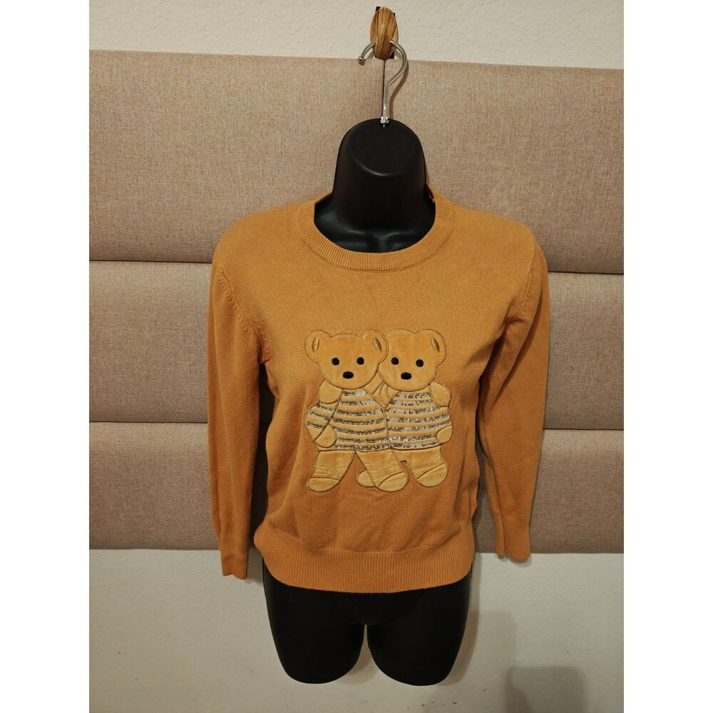 Top Moda Women’s Vintage Inspired Teddy Bear Sweater Sequin Knit Cropped Small